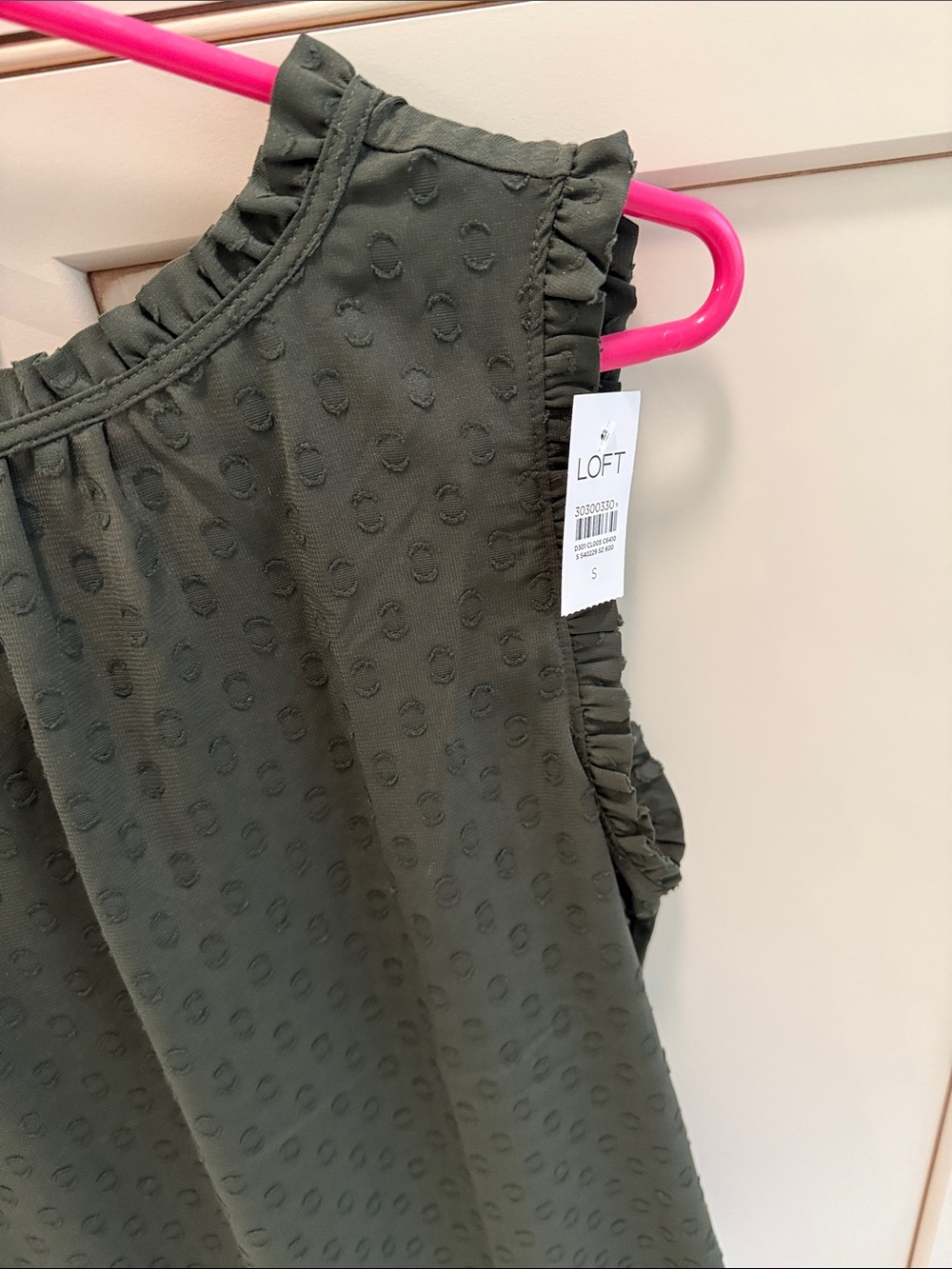 LOFT Olive Textured Ruffle Trim Sleeveless Top - Picture 2 of 4
